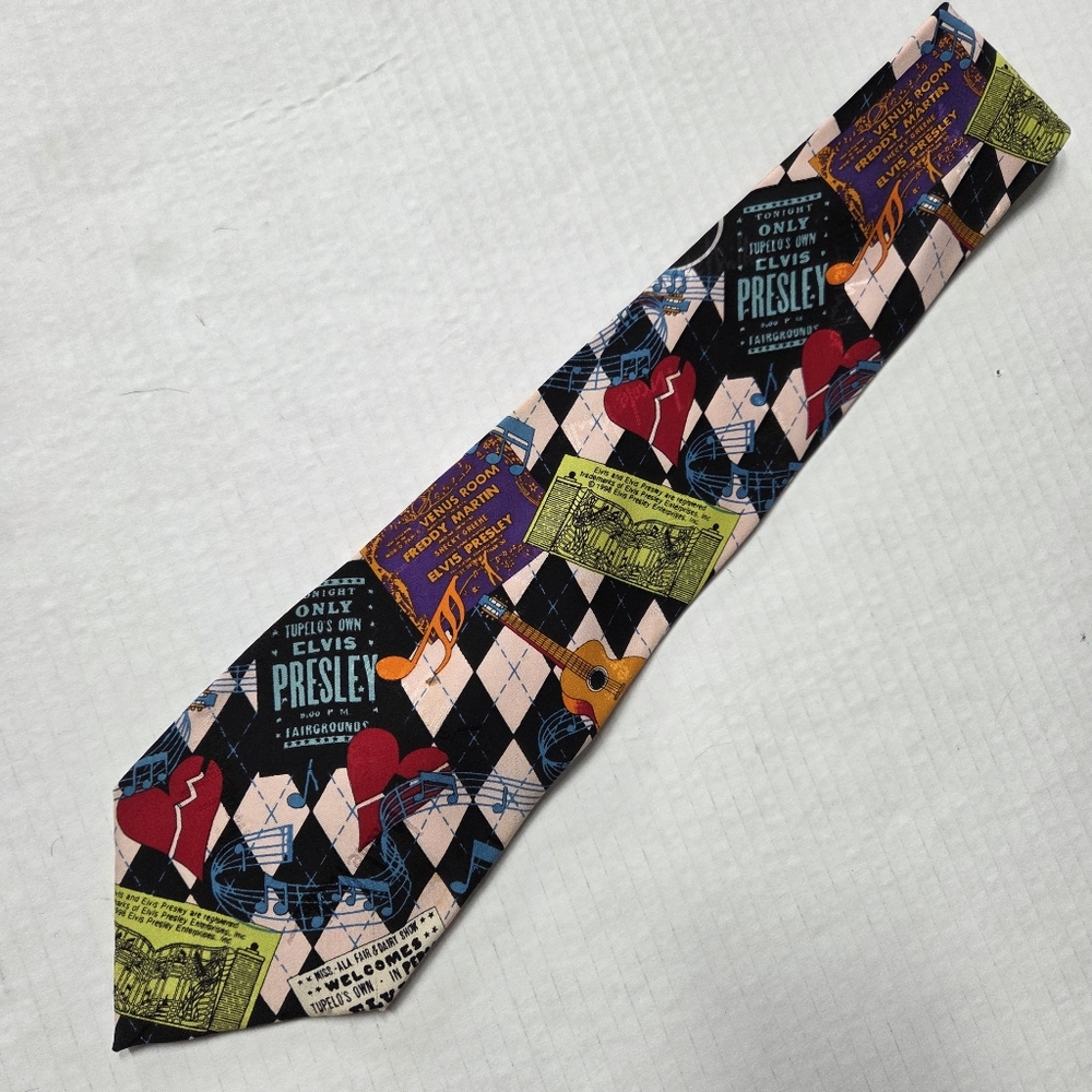 Vintage 1998 Nicole Miller Elvis Presley Musical Rock Silk Tie